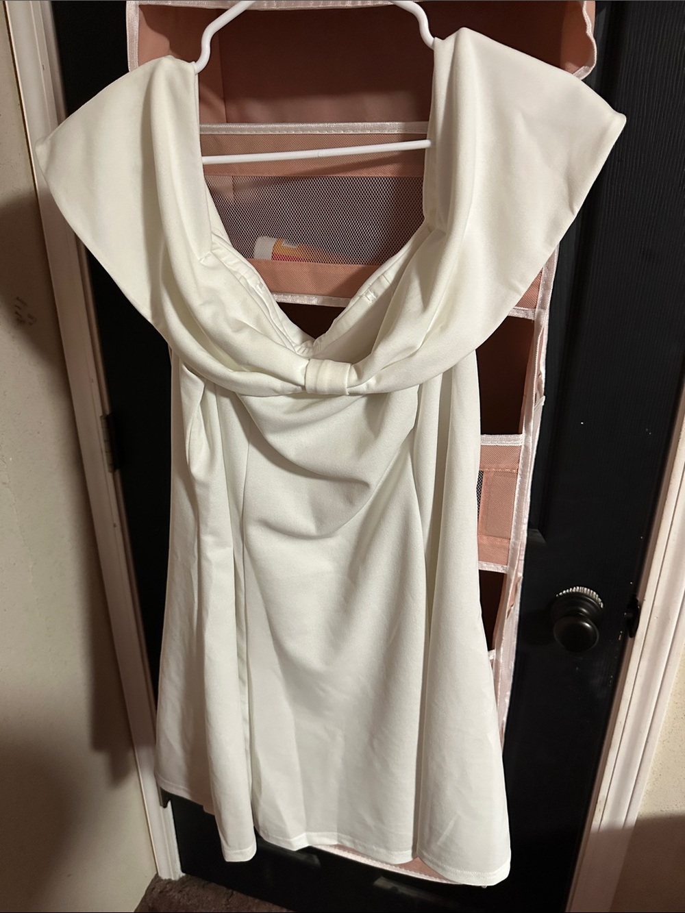 SHEIN White Off-Shoulder Knot Detail Dress